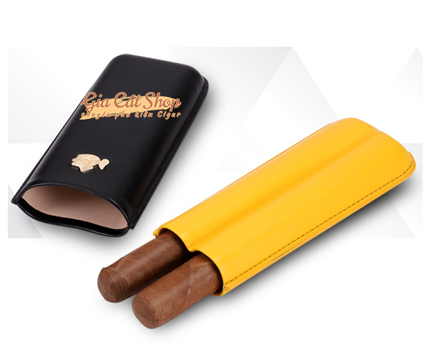 Bao da đựng cigar 2 điếu Combo khò cắt bao da cầm tay Cohiba