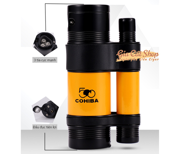 khò cigar cohiba 3 tia Combo khò cắt bao da cầm tay Cohiba