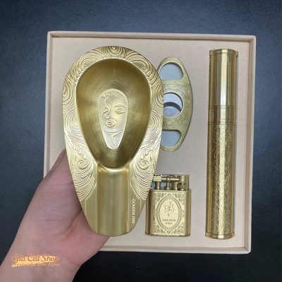 Bộ phụ kiện cigar Golden Fire 4 món, khò cắt gạt tàn và ống đựng cigar